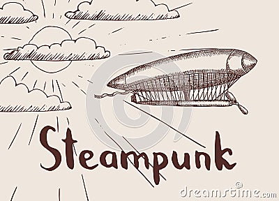 Vector background with steampunk hand drawn airship Vector Illustration