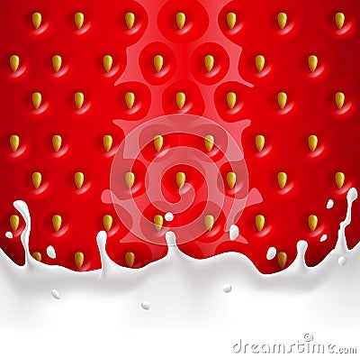 Vector background with strawberries and a splash of milk. Vector Illustration