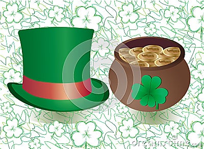 Vector background with Top Hat and four-leafed clover Vector Illustration