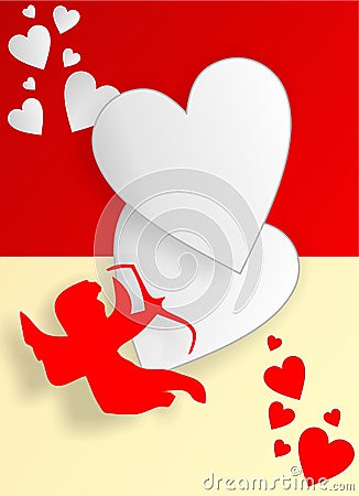 Vector, background, two loving hearts, love, cupid and arrows Stock Photo