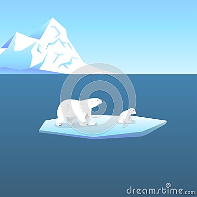 Vector background with two polar bears, she-bear and teddy bear Vector Illustration