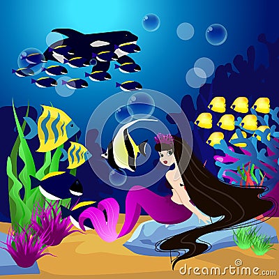 Vector background with an underwater world Vector Illustration