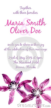Vector background with watercolor clematis for wedding invitation Vector Illustration