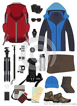 Vector backpack travel objects Vector Illustration