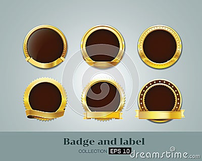 Vector Badges and label of Gold Seal Set Vector Illustration