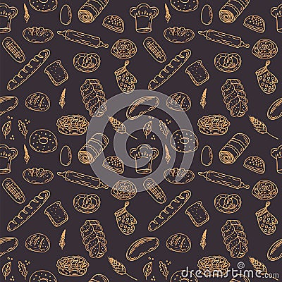Vector bakery seamless pattern. Hand drawn collection Vector Illustration