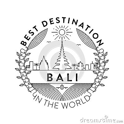 Vector Bali City Badge, Linear Style Stock Photo