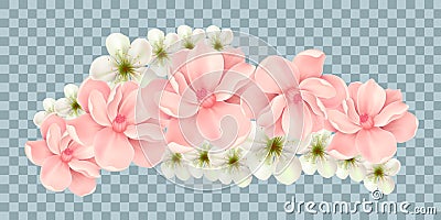 Vector Bali flowers border isolated on transparency grid background Vector Illustration