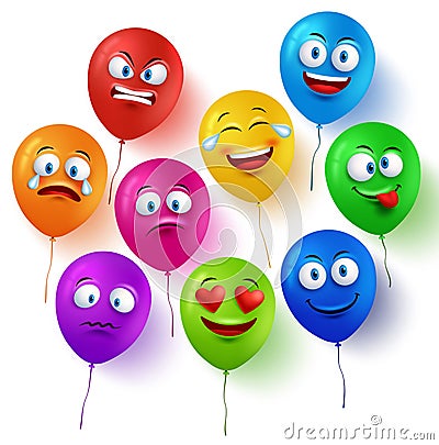 Vector balloon faces colorful set with funny facial expressions Vector Illustration