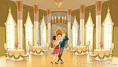 Vector ballroom, hall with dancers in palace Vector Illustration