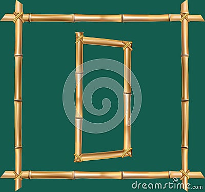 Capital letter D made of realistic brown dry bamboo poles inside of wooden stick frame Vector Illustration