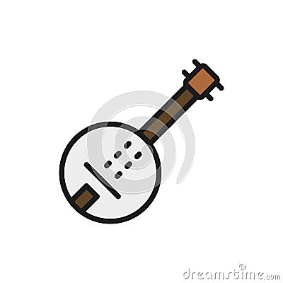 Vector banjo, guitar flat color line icon. Vector Illustration