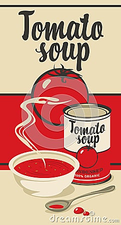 Banner for condensed tomato soup with inscription Vector Illustration