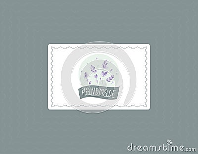 Vector banner or decorative sticker with lettering Handmade . Natiral Lavender sprigs with flowers, design element with Vector Illustration