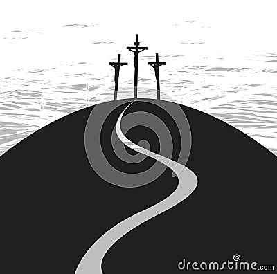 Banner on good Friday with three crosses Vector Illustration