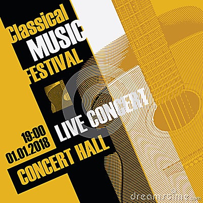 Banner for classical music festival with a guitar Vector Illustration