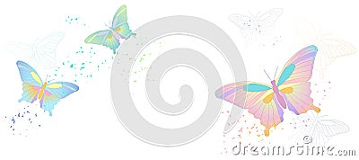 Vector banner with flying butterflies isolated on white Vector Illustration