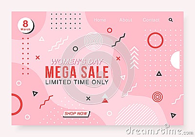 Vector banner with geometric forms, lines and dots in trendy memphis style. Vector Illustration