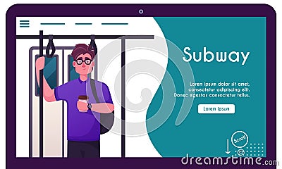 Vector banner illustration man passenger in subway Vector Illustration