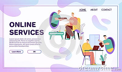 Vector banner illustration of online services delivery, signature Vector Illustration