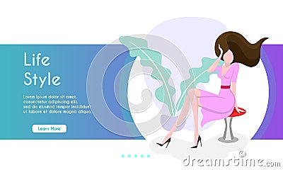 Woman straightens her hair sitting on a chair. Vector Illustration