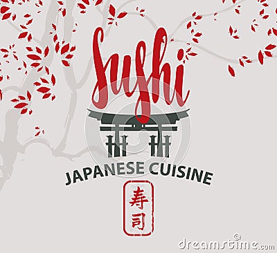Vector banner with inscription Sushi Vector Illustration