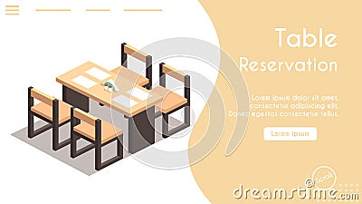 Vector banner isometric table reservation in cafe Vector Illustration