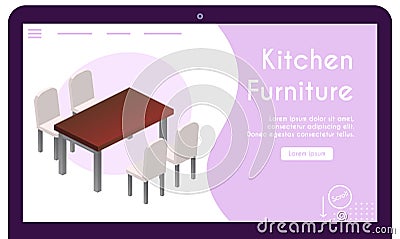 Vector banner of kitchen furniture in isometric view Vector Illustration