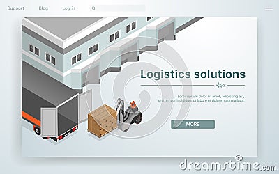 Vector Banner Logistic Solutions Cartoon Flat. Vector Illustration