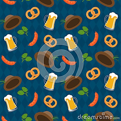 Vector banner of oktoberfest with pretzels, beer mugs etc Vector Illustration