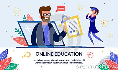 Vector Banner Online Education at University. Vector Illustration