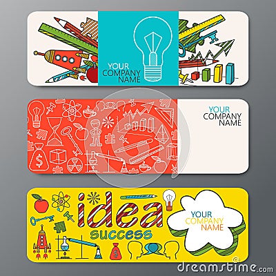 Vector banner set in doodle style with ideas symbols Stock Photo