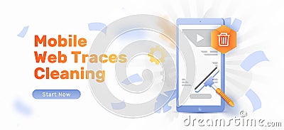 Mobile Web Traces Cleaning Banner Vector Illustration