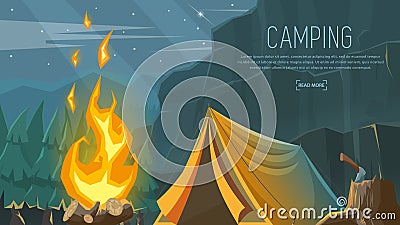 Vector banner on the theme of Camping, Hiking, Climbing, Walking. Sports Vector Illustration