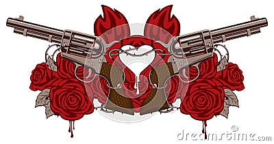 Banner on the theme of love and death with pistols Vector Illustration
