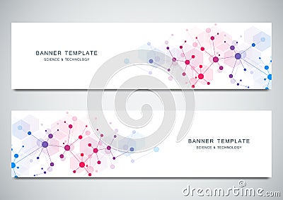 Vector banners design for medicine, science and digital technology. Molecular structure background and communication Vector Illustration