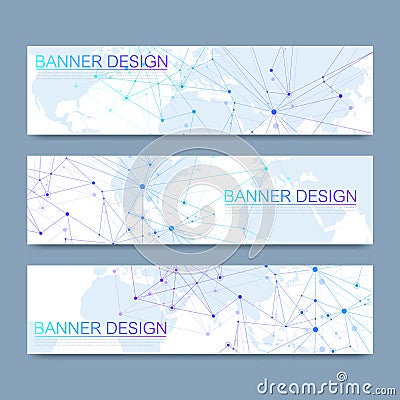 Vector banners set hi-tech digital technology and engineering background. Digital telecom technology concept. Vector Vector Illustration