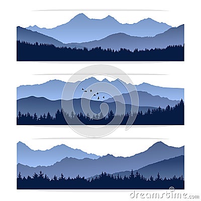 Vector banners with silhouettes of mountains and forest Vector Illustration