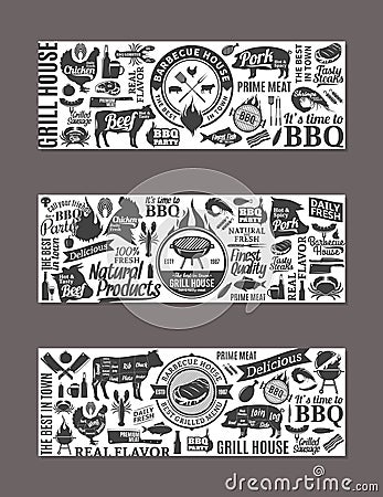 Vector barbecue, grill and steak house banners Vector Illustration