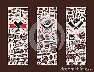 Vector barbecue, grill and steak house banners Vector Illustration