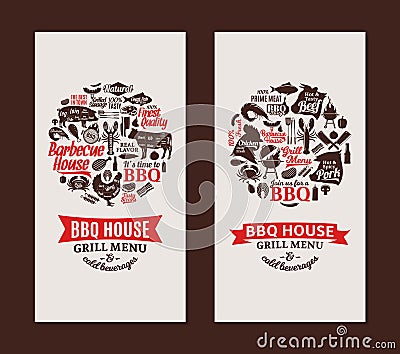 Vector barbecue, grill and steak house cards Vector Illustration