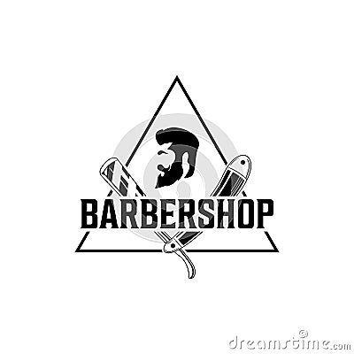 Vector Barber shop vintage logo with gentleman face isolated on a white background Vector Illustration