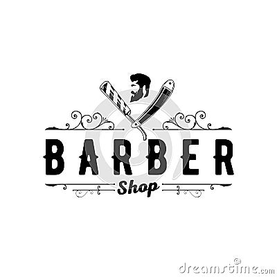 Vector Barber shop vintage logo with gentleman face isolated on a white background Vector Illustration