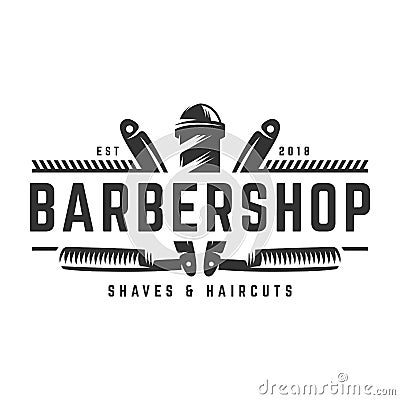 Barbershop vintage Logo template on isolated white background Vector Illustration