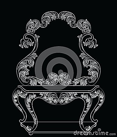 Vector Baroque furniture Dressing Table and mirror frame Vector Illustration