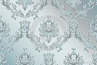 Vector Baroque ornament pattern background. Vintage handmade rich decor blue fabric textures Vector Illustration