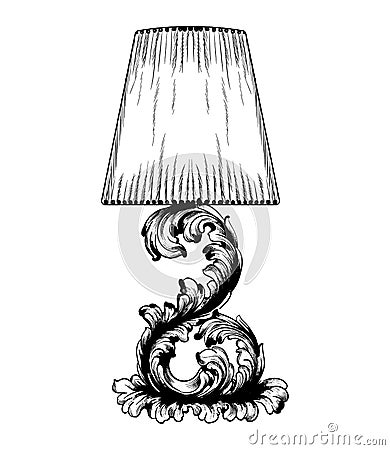 Vector baroque table lamp line art. Classic royal decor ornaments Vector Illustration