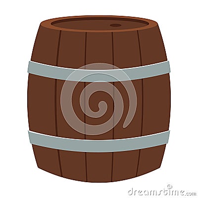 Vector barrel in a flat style. Adventure barrel. Pirate barrel with rum, game and app interface icons isolated on white Vector Illustration
