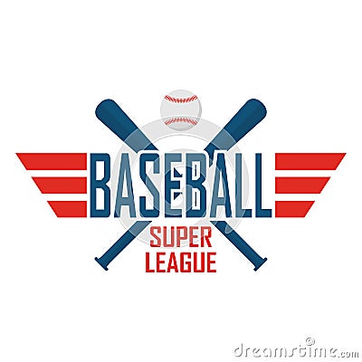 Vector baseball logo with ball and bats in retro style. Isolated on white background. Vector Illustration