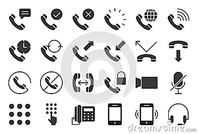 Vector basic phone and call icon set, solid style Vector Illustration